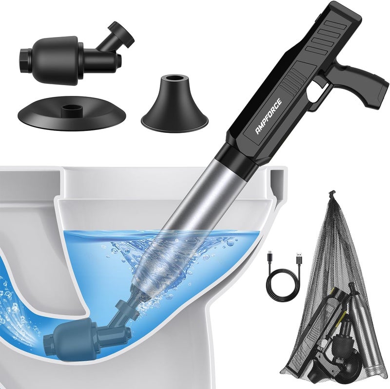 AMPFORCE ‌Electric Toilet Plunger for Bathroom, High-Pressure Air Plunger, Heavy-Duty Clog Remover for Toilets, Toilet Drain Unclogger (Ink Black) - Image 1